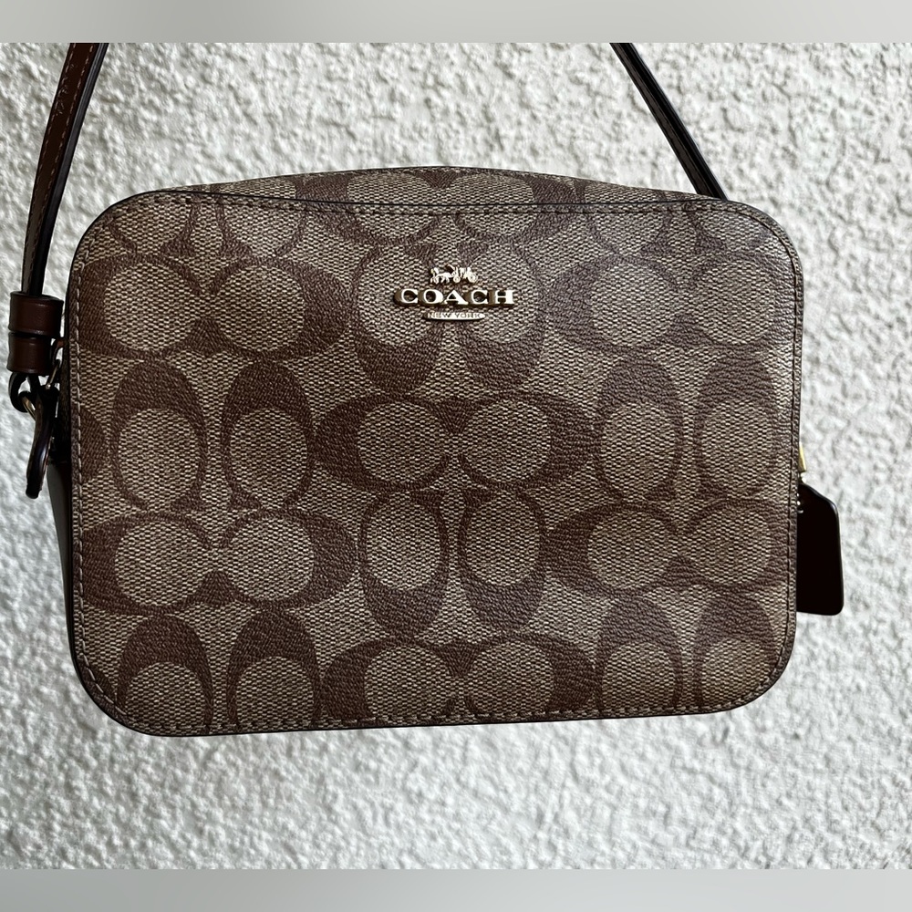 Coach Mini Camera Crossbody Bag in Brown Signature Print